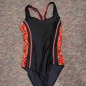 NWT Attraco Racerback Low Cut Leg Colorblocky One Piece Green Sports Swimsuit